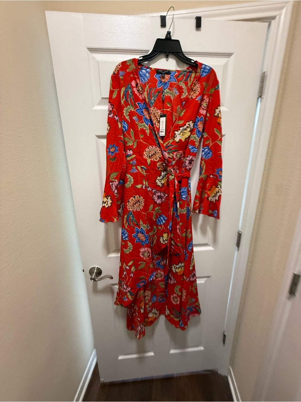 Floral Wrap Midi Dress in Red - Picture 1 of 3
